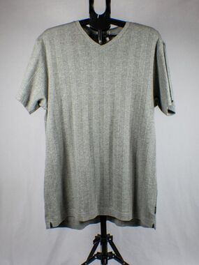 Alfani Men's Grey Vertical Wide Ribbed Knit V-Neck T-Shirt Size Large